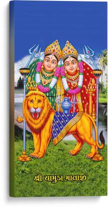 GIFTMASTER Chamunda Mata Photo Frame Painting Gift For Devotees Of Chamunda Maa Devi Canvas 24 inch x 12 inch Painting