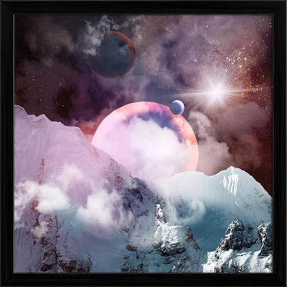 Artzfolio Planets In Fantasy Space Canvas Painting Black Frame 24x24inch (61x61cms) Canvas 24 inch x 24 inch Painting
