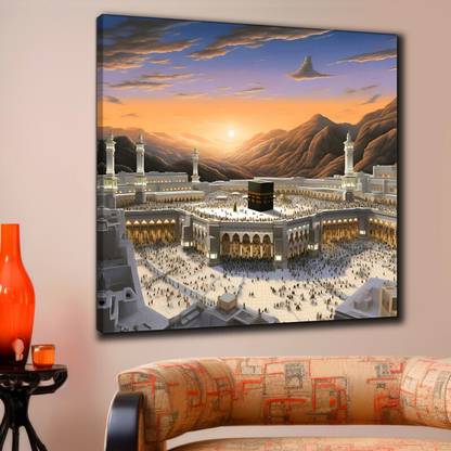 saf Wooden Framed Islmic Makka Madina Canvas Wall Painting for Home Décor Digital Reprint 30 inch x 30 inch Painting