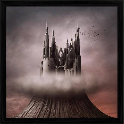 Artzfolio The Ruins On The Hill Canvas Painting Black Synthetic Frame 24x24inch (61x61cms) Canvas 24 inch x 24 inch Painting