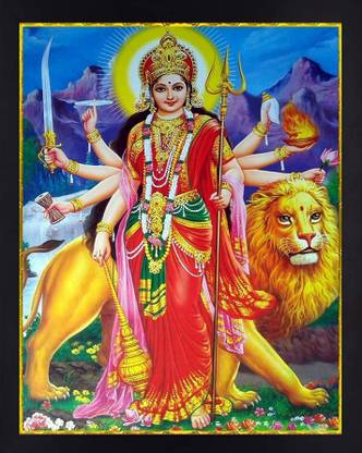 Interio Crafts Sherawali Maa Digital Reprint 13 inch x 9 inch Painting