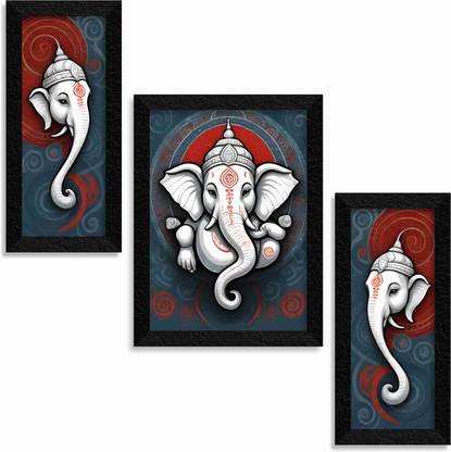 saf ganesha religious Premium wall paintings for wall decoration, living room Digital Reprint 14 inch x 24 inch Painting
