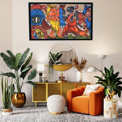 DACA SMALL MULTI-COLOUR BENGALI VILLAGE SCENE PATTACHITRA PAINTING Acrylic 8 inch x 14 inch Painting