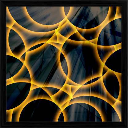 Artzfolio Neon Circles Canvas Painting Black Synthetic Frame 24.5x24.5inch (62x62cms) Canvas 24.5 inch x 24.5 inch Painting