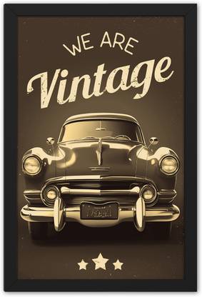 Ritwika's Ambassador Car With Quote We Are Vintage Modern Wall Art Framed Poster Digital Reprint 13.5 inch x 9.5 inch Painting