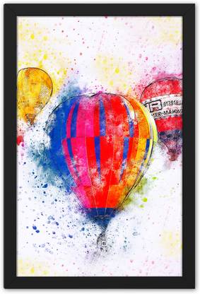 Ritwika's Abstract Art Multicolor Hot Air Balloon Framed Painting Digital Reprint 13.5 inch x 9.5 inch Painting