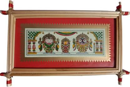 ZOCTALGEM Lord Jagannath Balabhadra and Subhadra with photo frame. Natural Colors 8 inch x 12 inch Painting
