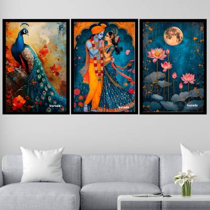 visheshvibe Radha Krishna Religious Frame Set of 3 | Vastu photo frame| Vastu paintings Digital Reprint 19 inch x 13 inch Painting