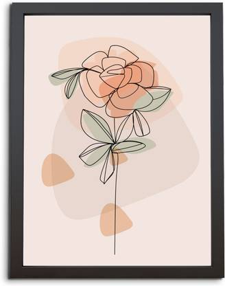 TheKarkhana One Line Art Drawing Single Flower Laminated Without Glass Digital Reprint 12 inch x 8 inch Painting