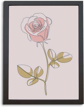TheKarkhana One Line Art Rose Stem Flower Drawing Wall Frame Laminated Without Glass Digital Reprint 12 inch x 8 inch Painting