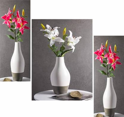 WALLMAX Set of 3 Flower UV Textured Wall Framed Digital Reprint 18 inch x 12 inch Painting