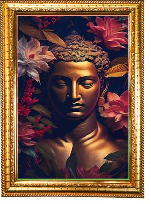 HAWAI Siddhartha Gautama The Buddha Photo with Synthetic Wood Frame for Home Office Digital Reprint 13.5 inch x 10 inch Painting