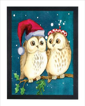 Chitransh Two Owl Wall Mounted Printing Digital Reprint 20 inch x 14 inch Painting