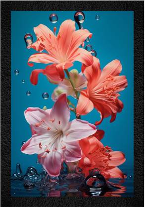 WALL PROFILE Wall Profile "Colorful Lilies with Reflective Water Droplets Wall Art" 3D Painting 11 inch x 14 inch Painting
