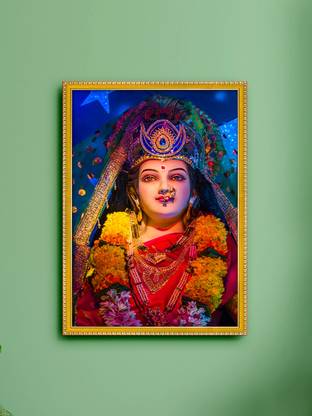 999Store Durga Maa Photo Painting with photo Frame for Temple Digital Reprint 8 inch x 11 inch Painting