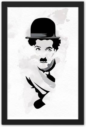 Ritwika's Abstract Wall Art World's Most Popular Comedian Charlie Chaplin Portrait Framed Digital Reprint 13.5 inch x 9.5 inch Painting