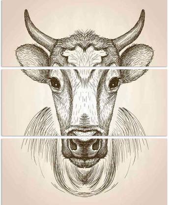 Artzfolio Cow Face Portrait Split Art Painting 28 x 33.7 inch (71 x 86 cms) Digital Reprint 33.7 inch x 28 inch Painting