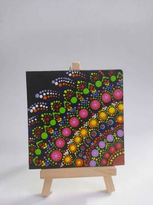 Rachayata creative almas Mini Dots Mandala Canvas Painting with Easel Stand Acrylic 7 inch x 4 inch Painting