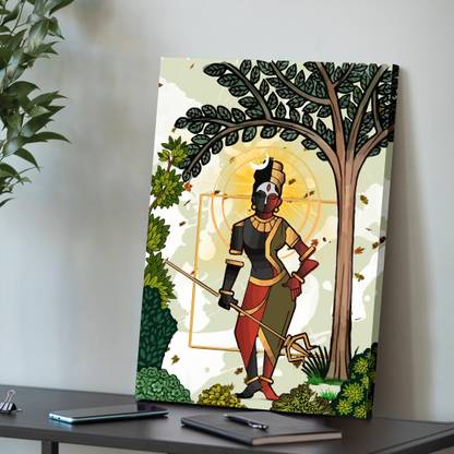 Painting Mantra Stretched Canvas AdiShakti Shiva and Parvati Under Tree Art Print Home Decor Canvas 22 inch x 16 inch Painting