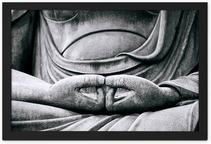 Ritwika's Black & White Lord Gautam Buddha Maditation Stone Wall Art Home Decorative Digital Reprint 9.5 inch x 13.5 inch Painting