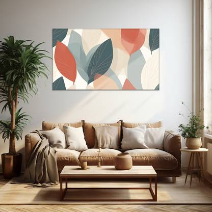 Wallfe Modern Art Abstract Leave Pine Wood Horizontal Shape Matte Gray Paintings Canvas 20 inch x 30 inch Painting