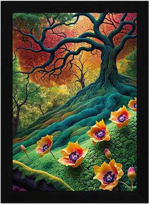 FRIZZY ARTS Mystic Grove: Vivid Roots & Blooming Magic Digital Reprint 20 inch x 14 inch Painting