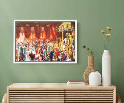 GIFTMASTER Chhatrapati Shivaji Maharaj Photo Frame Rajyabhishek Floating Photo Frame Canvas 30 inch x 20 inch Painting