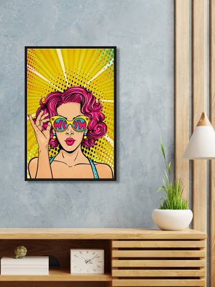 999Store Floating Frame Wow Pop Art Face Painting For Wall Digital Reprint 24 inch x 16 inch Painting