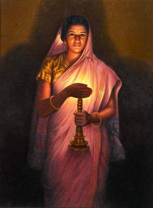 SCPmarts Raja Ravi Varma Canvas Print Wall Painting Glow of Hope Canvas 36 inch x 24 inch Painting