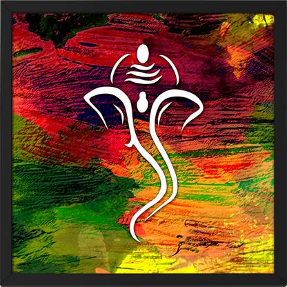 Ritwika's Abstract of Ganesha Modern Line Art Multicolored Framed Digital Reprint 13.5 inch x 13.5 inch Painting