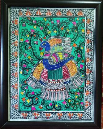 Mithila ki chitrakari Peacock Acrylic 16 inch x 12 inch Painting