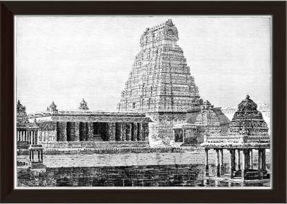 Artzfolio Victorian Engraving Of A Great Pagoda Sri Lanka Framed Painting 23.2x16inch Canvas 16 inch x 23.2 inch Painting