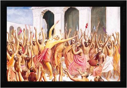 Braj Art Gallery Chaitanya Mahaprabhu Nityananda Prabhu perform Kirtan with Devotees Photo Frame Digital Reprint 13.5 inch x 19.5 inch Painting