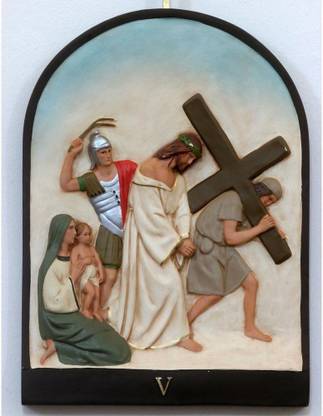 Pitaara Box 76.962 cm 5th Stations Of The Cross, Simon Of Cyrene Carries The Cross Unframed Glossy PVC Vinyl Wall Sticker Decal Self Adhesive Sticker