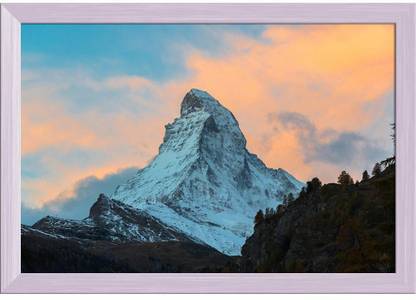 Matterhorn Peak, Zermatt, Switzerland Canvas Painting White Frame 20.5x14inch Canvas 14 inch x 20.5 inch Painting