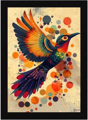 FRIZZY ARTS Colorburst Flight – Vibrant Hummingbird Abstract Wall Art Digital Reprint 20 inch x 14 inch Painting