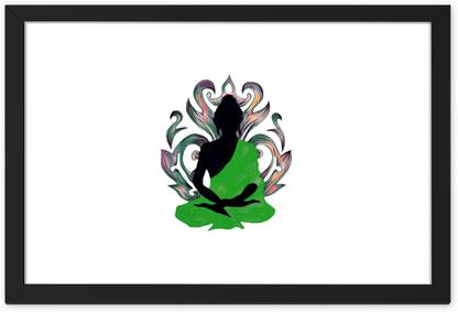 Ritwika's Green Buddha Meditation Painting with Frame Digital Reprint 9.5 inch x 13.5 inch Painting