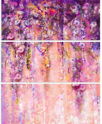 Artzfolio Pink & Violet Color Flowers Split Art Painting 28 x 34.2 inch (71 x 87 cms) Digital Reprint 34.2 inch x 28 inch Painting