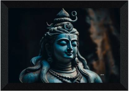 saf Lord Shiva Black Frame UV Textured Wall Painting Digital Reprint 14 inch x 11 inch Painting