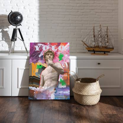 Painting Mantra Stretched Canvas Painting David Statue Yolo Pop Graffiti Art For Home Decor Canvas 22 inch x 16 inch Painting