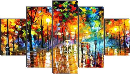 SNDArt Set Of 5 Modern Art Nature Scenery 3d Framed Wall Digital Reprint 18 inch x 30 inch Painting