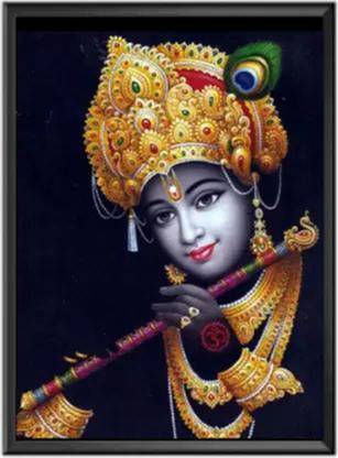 Sanvik Creations Shree Krishna Ji with Flute Modern Art Wall Painting, Krishna Photo Frame Digital Reprint 12 inch x 18 inch Painting