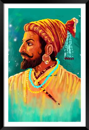 DBrush Chhatrapati Shivaji Maharaj Painting Framed Laminated Coated Waterproof Art Digital Reprint 20 inch x 14 inch Painting