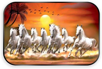 Indianara Vastu Seven Running Horses (2861) Digital Reprint 10 inch x 13 inch Painting