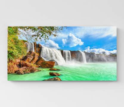 GIFTMASTER Waterfall Landscape Picture Frame Natural Mountain Waterfall Framed Canvas 15 inch x 30 inch Painting
