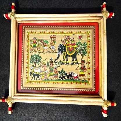 SEASONTALE Palm Leaf Painting Tribal life Watercolor 10 inch x 8 inch Painting