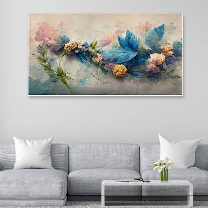 Dekorstation Colorful Blue Abstract Floral Canvas Painting for Bedroom Living Room Wall Décor Canvas 24 inch x 36 inch Painting