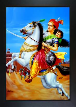 RV SALES Jhansi Ki Rani Photo Frame | Rani Laxmi Bai Photo Frame Digital Reprint 13.5 inch x 10 inch Painting