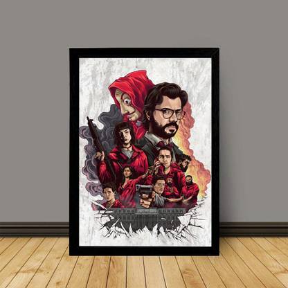 Kaptaan Money Heist Laminated Artwork/Poster for room decoration with Frame Digital Reprint 12 inch x 8 inch Painting