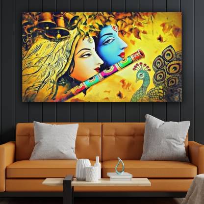 The seven colours beautiful canvas radha krishan painting abstract for living room Canvas 24 inch x 48 inch Painting